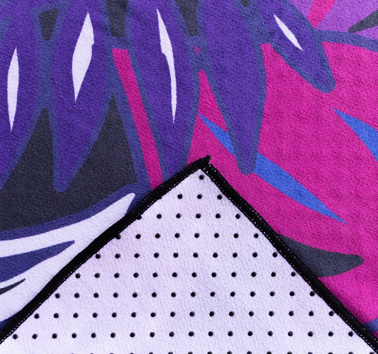 Kaleidoscope yoga towels in vibrant prints for men and women, perfect for hot yoga sessions