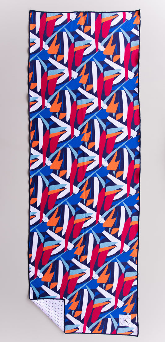 Kaleidoscope yoga towels in vibrant prints for men and women, perfect for hot yoga sessions